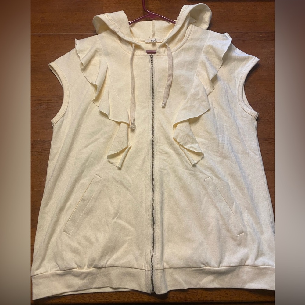 easel Cream Hooded Sleeveless Ruffled Sweatshirt - Picture 5 of 8
